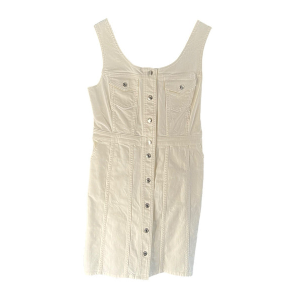 J Crew Womens White Denim Dress Sleeveless Snaps Cotton Size 8 Preppy 90s - Picture 1 of 9